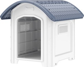 PawHut Cușcă pentru câine de exterior, casă pentru câine din plastic cu podea ridicată și amovibilă, acoperiș impermeabil, gri | Aosom Romania