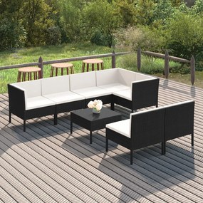 3094392 vidaXL Set mobilier de grădină cu perne, 8 piese, negru, poliratan