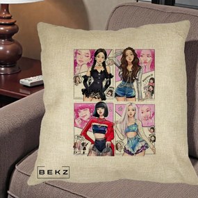 Perna Personalizata K-pop BLACKPINK Fanart Manga Benzi Desenate 4 Membre, 40x40 cm, Crem, Husa Detasabila, Perna Inclusa, BEKZ®