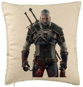 Perna Decorativa cu The Witcher 2, 40x40 cm, Bej, Husa Detasabila, Burduf