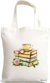 Sacosa de Panza pentru Cumparaturi, Geanta Tote, model Books 22 38 x 34.5 cm, Alba, BEKZ®