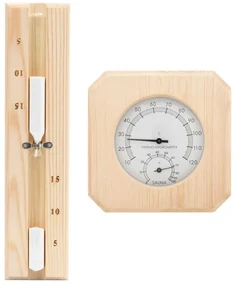 Set 2 in 1 higrotermograf si clepsidra de sauna, lemn masiv pin
