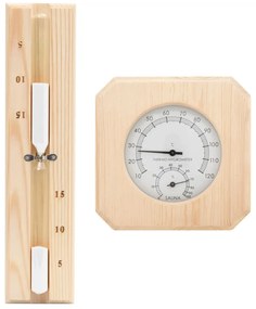 Set 2 in 1 higrotermograf si clepsidra de sauna, lemn masiv pin