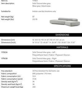 Canapea design elegant LUX Taraval, Reve grey