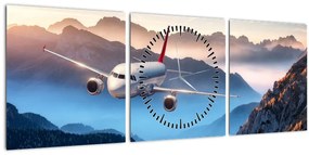 Tablou - Avion peste crestele montane (cu ceas) (90x30 cm)