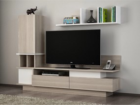 Mobilier living COMO, alb/stejar, PAL melaminat, 4 piese, 149x32x171 c