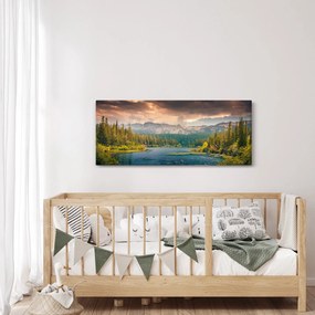 Tablou cu râu montan și munți (120x50 cm)