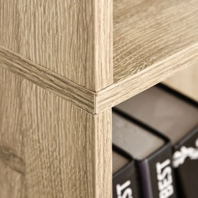 HOMCOM Bibliotecă Etajeră cu 5 Niveluri pentru Cărți cu 3 Rafturi Reglabile Antirăsturnare Depozitare pentru Living Birou Studiu 63x29,5x176 cm Lemn Natural | Aosom Romania