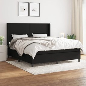 vidaXL Pat box spring cu saltea, negru, 160x200 cm, textil