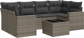 vidaXL Set canapele de grădină, 7 piese, cu perne, gri, poliratan