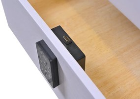 Noptieră inteligentă multifuncțională, sertar tip seif cu parolă, încărcare Wireless, difuzor Bluetooth, iluminare LED touch în 3 culori, Alb