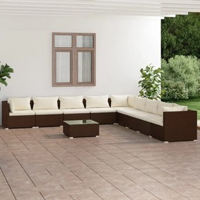 3101794 vidaXL Set mobilier de grădină cu perne, 10 piese, maro, poliratan
