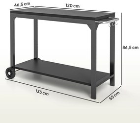 HOMCOM Cărucior de grădină din oțel cărucior de serviciu cu roți cu blat de lucru 135 x 55 x 86,5 cm negru | Aosom Romania