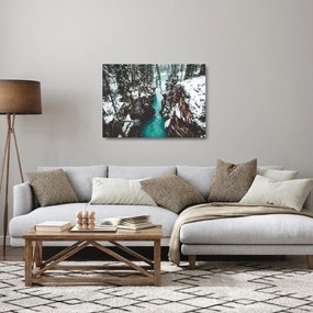 Tablou pe sticlă - râul de munte iarna (70x50 cm)