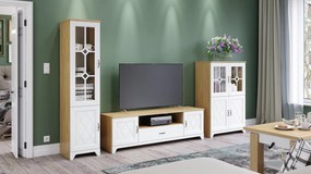 Mazzoni Mobilier dulap de perete PROVENZA Stejar Piatră/Alb Mat - COMODĂ MARE TV COMODĂ CU VITRINĂ PENTRU LIVING RETRO