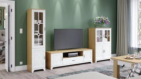 Mazzoni Mobilier dulap de perete PROVENZA Stejar Piatră/Alb Mat - COMODĂ MARE TV COMODĂ CU VITRINĂ PENTRU LIVING RETRO