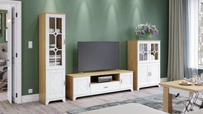 Mobilier dulap de perete PROVENZA Stejar Piatră/Alb Mat - COMODĂ MARE TV COMODĂ CU VITRINĂ PENTRU LIVING RETRO