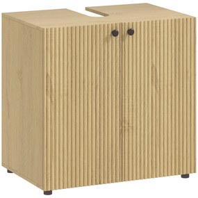 HOMCOM Dulap sub lavoar, dulap de baie 2 uși cu închidere amortizată, raft reglabil, 60x39,8x58,5cm, lemn natural | Aosom Romania