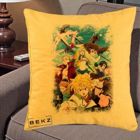 Perna Personalizata Nanatsu no Taizai Cele Sapte Pacate Mortale Anime, 40x40 cm, Galben, Husa Detasabila, Perna Inclusa, BEKZ®