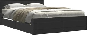 vidaXL Cadru de pat cu tăblie, negru, 120x190 cm, lemn prelucrat