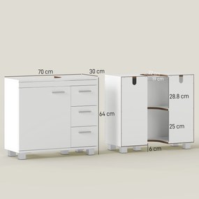 HOMCOM Dulap Sub Lavoar pentru Baie cu Ușă Amortizată și 3 Sertare, Decupaj în Formă de U și Rafturi, Dulap Modern și Compact pentru Lavoare cu Piedestal sau Fără, Alb | Aosom Romania