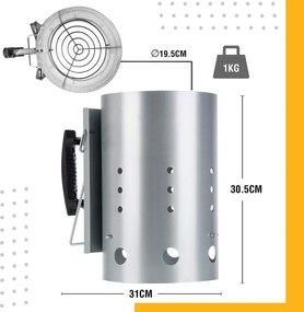 Dispozitiv de aprindere pentru gratar Master Grill & Party MG118, Potrivit pentru carbuni si brichete, Maner izolat termic, Otel, Argintiu
