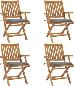 vidaXL Scaune grădină pliabile cu perne, 4 buc, lemn masiv tec