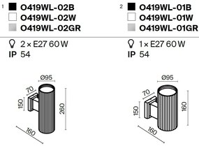 Aplica de perete exterior up/down, protectie IP54 Rando gri