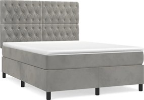 vidaXL Pat box spring cu saltea, gri deschis, 140x190 cm, catifea