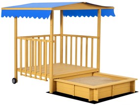 Outsunny Nisipar Nisipar cu Casa de Joaca Nisipar cu Acoperis, 133 x 129 x 137, 5 cm, Lemn + Albastru | Aosom Romania