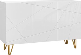 HOMCOM Dulap de Depozitare cu 2 Dulapuri și Raft Reglabil, din PAL și Metal, 120x40x75 cm, Alb și Auriu | Aosom Romania