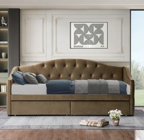 Pat cu spaţiu de depozitare, 90x200, ţesătură Velvet maro, ZASKA