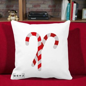 Perna Decorativa Candy Cane de Craciun, 40x40 cm, Alba Mata, Husa Detasabila, Perna Inclusa, BEKZ®