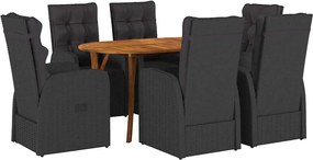 vidaXL Set de masă pentru grădină 7 pcs Negru poliratan
