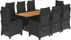 vidaXL Set mobilier de grădină cu perne, 9 piese, negru, poliratan