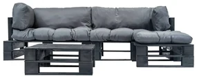 277426 vidaXL Set mobilier grădină din paleți cu perne gri, 4 piese, lemn