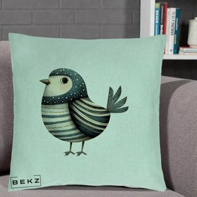 Perna Decorativa Pasare Teal Decorativa Dungata, 40x40 cm, Verde Menta, Husa Detasabila, Perna Inclusa, BEKZ®