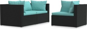 vidaXL Set mobilier de grădină cu perne, 3 piese, negru, poliratan