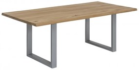 Masa dreptunghiulara cu blat din lemn de stejar Tables &amp; Benches 160x90x76 cm maro deschis/ argintiu