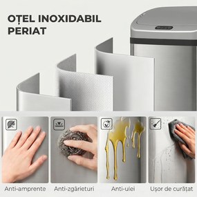 HOMCOM Coș de gunoi cu senzor 48L, închidere lentă, suprafață antiamprentă, din inox, argintiu | Aosom Romania