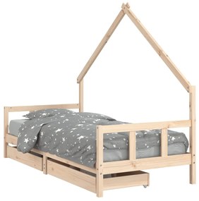 834546 vidaXL Cadru de pat pentru copii cu sertare, 90x190 cm, lemn masiv pin