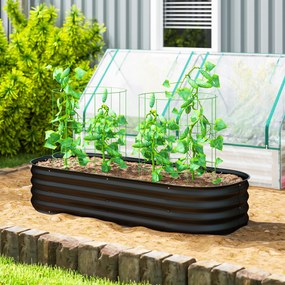 Outsunny Jardinieră înălțată parcelă pătrată pentru grădină din oțel modulabilă pentru legume, plante, flori, dim. 150 x 62 x 30 cm, negru | Aosom Romania