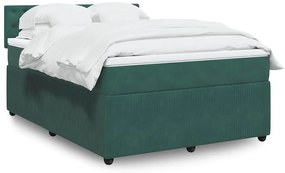 vidaXL Pat box spring cu saltea, verde închis, 140x200 cm, catifea