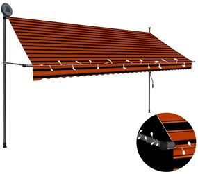 vidaXL Copertină retractabilă manual cu LED, portocaliu & maro, 350 cm