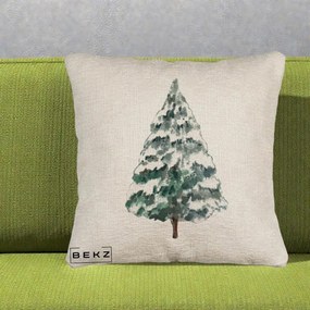 Perna Decorativa Canapea cu tematica de Craciun, Brad 2, 40x40 cm, Bej Canapea, Husa Detasabila, Perna Inclusa, BEKZ®