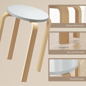 HOMCOM Set de Scaune Stivuibile pentru 4 Persoane, Scaune Moderne de Stivuire, Scaune Rotunde fără Spate, 40x40x45 cm, Lemn Natural | Aosom Romania