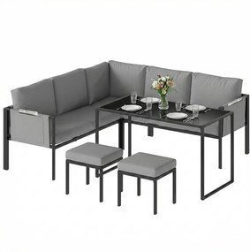 Outsunny Set mobilier de grădină Canapea colț exterior 6 piese Perne 10cm Masă înaltă și 2 taburete Gri | Aosom Romania