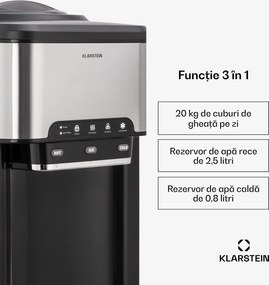 Klarstein Aqueous aparat de gheață 3 în 1: cuburi de gheață, distribuitor de apă: caldă și rece 20 kg/24h
