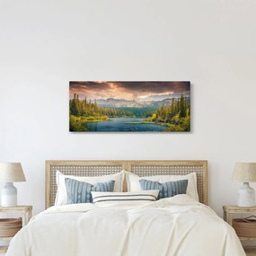 Tablou cu râu montan și munți (120x50 cm)
