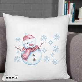 Perna Decorativa Om de Zapada Rosu cu Fulgi, 40x40 cm, Alb Pufos, Husa Detasabila, Perna Inclusa, BEKZ®